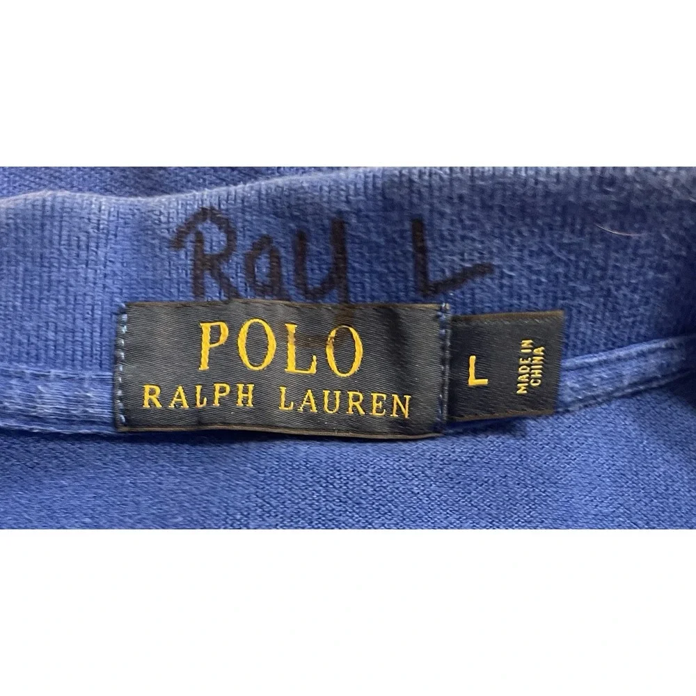 Polo Ralph Lauren Polo Shirt Mens Large Blue White Pony 5 Golf Rugby *READ